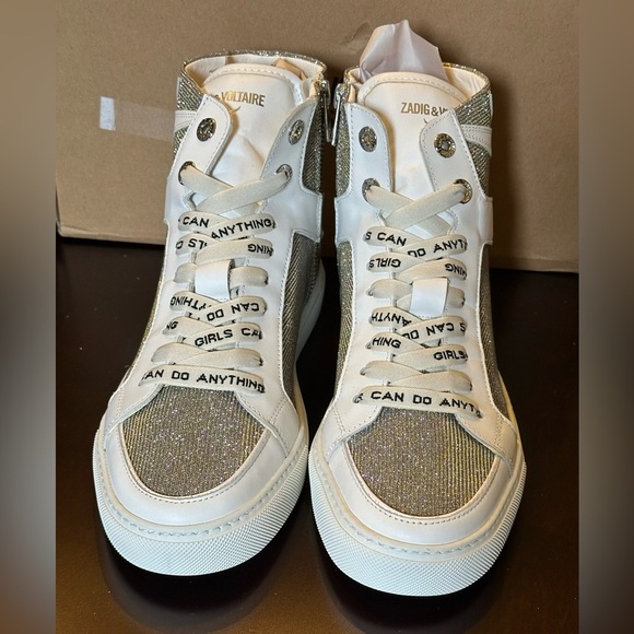 NWOB - ZV1747 High Flash Sneakers Size 38 Hightops Silver MSRP $448 Sparkle 7 - Picture 6 of 14